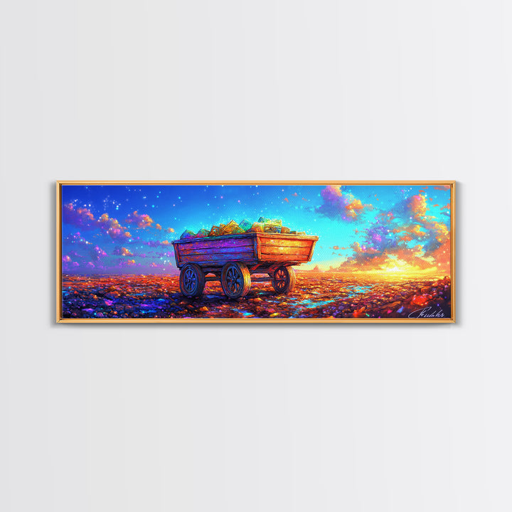 Rustic Wooden Wagon At Sunset Canvas Print, Colorful Country Landscape Art, Farmhouse Wall Decor And Housewarming Gift Idea