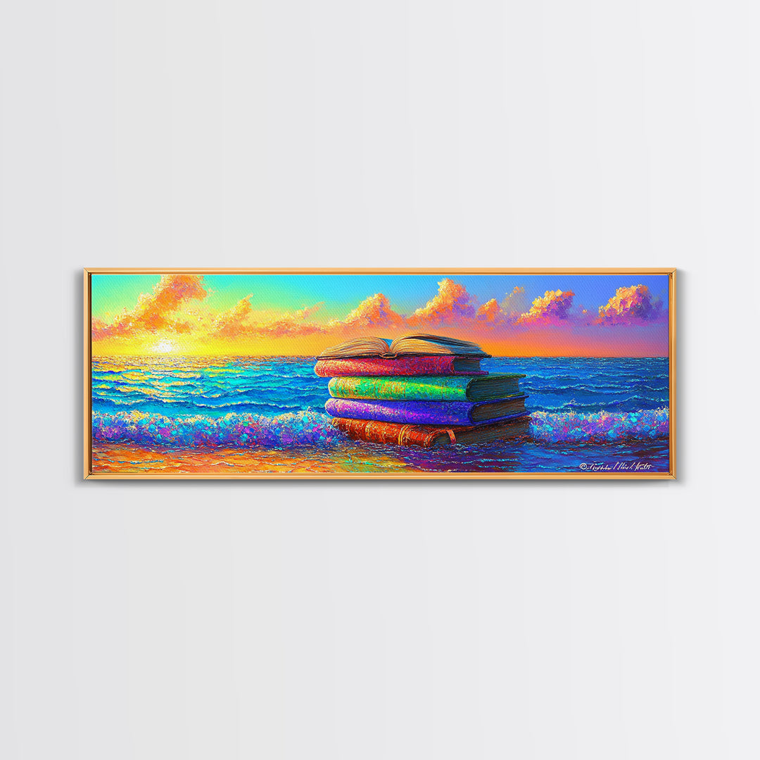 Stacked Beach Towels Beside Turquoise Waves Canvas Print, Coastal Wall Art, Beach House Decor, Summer Wall Decor, Gift For Her