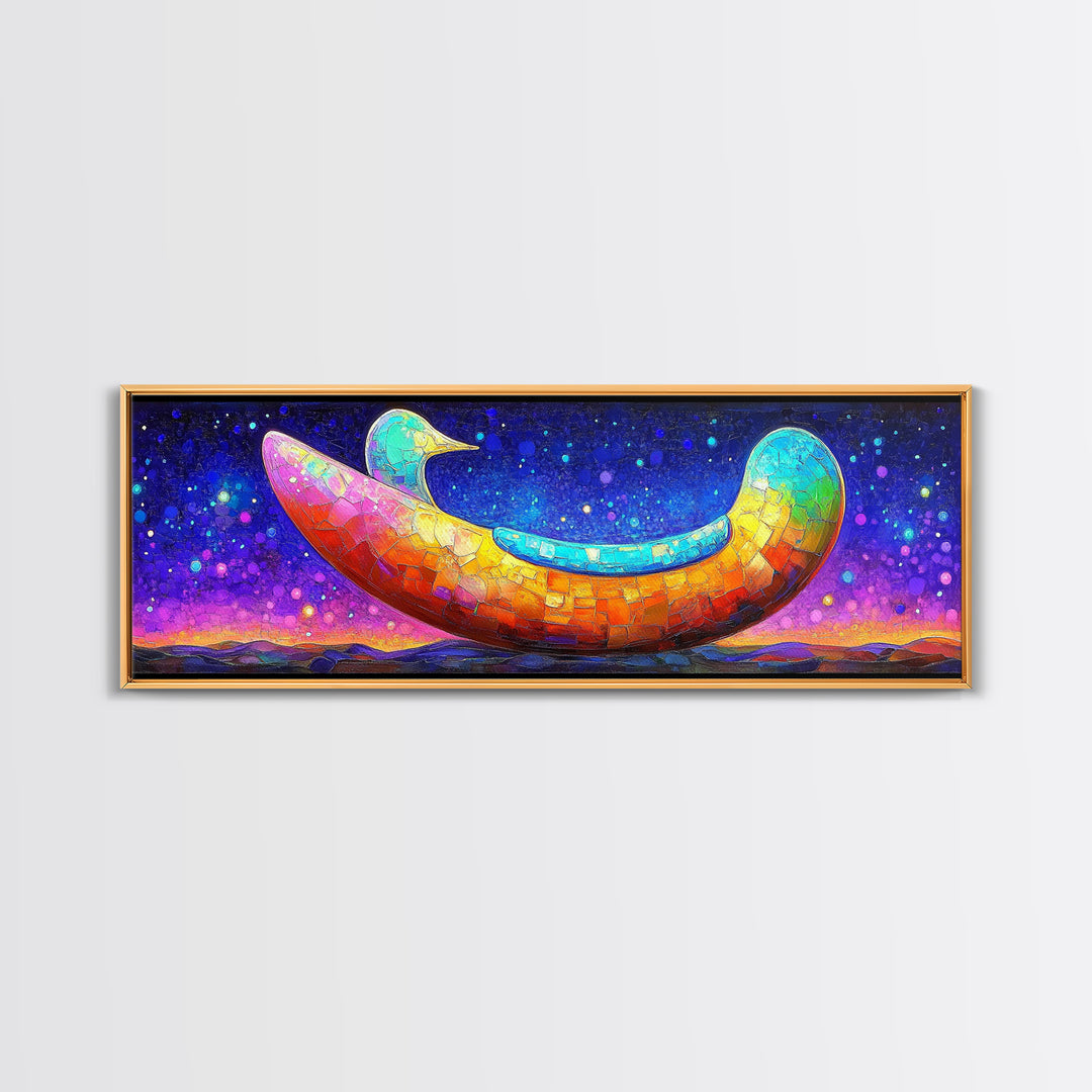 Rainbow Crescent Moon Bird Wall Art, Whimsical Celestial Canvas Print, Colorful Nursery Decor, Dreamy Kids Room Gift, Baby Shower Gift