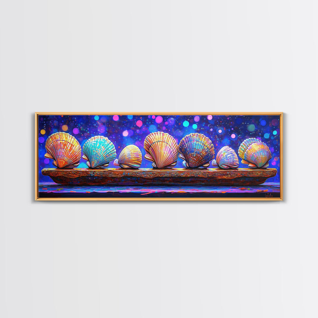 Rainbow Seashells On Driftwood Wall Art, Coastal Decor, Ocean Wall Art Print, Beach House Gallery Wall Gift Idea For Her