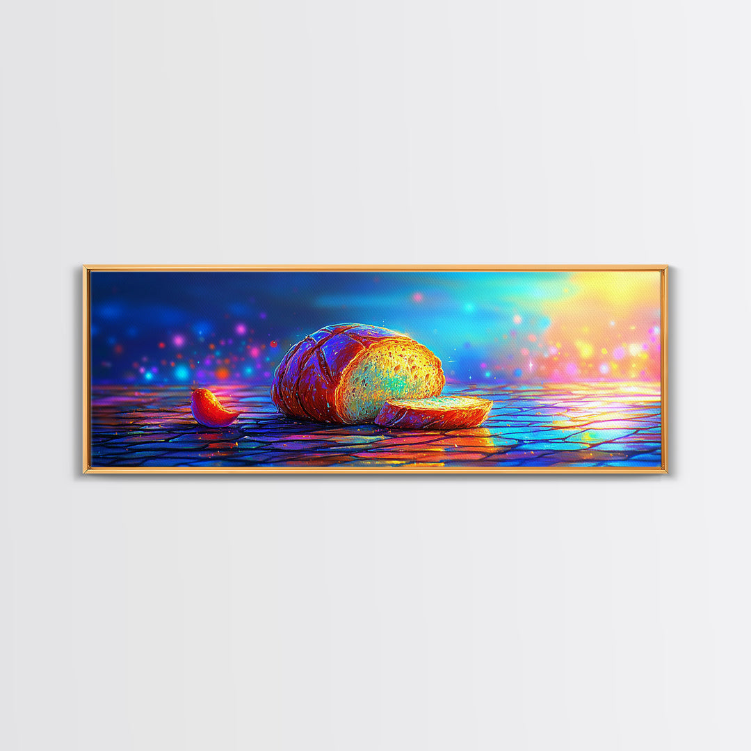 Golden Croissant On Blue Table Canvas Print, Bakery Wall Art, French Kitchen Decor, Foodie Gift, Cozy Cafe Poster, Home Decor