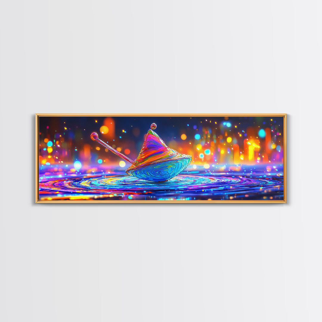 Rainbow Spinning Top Toy Wall Art, Whimsical Kids Room Canvas Print For Playroom Decor, Nursery Decor, And Unique Gift For Kids