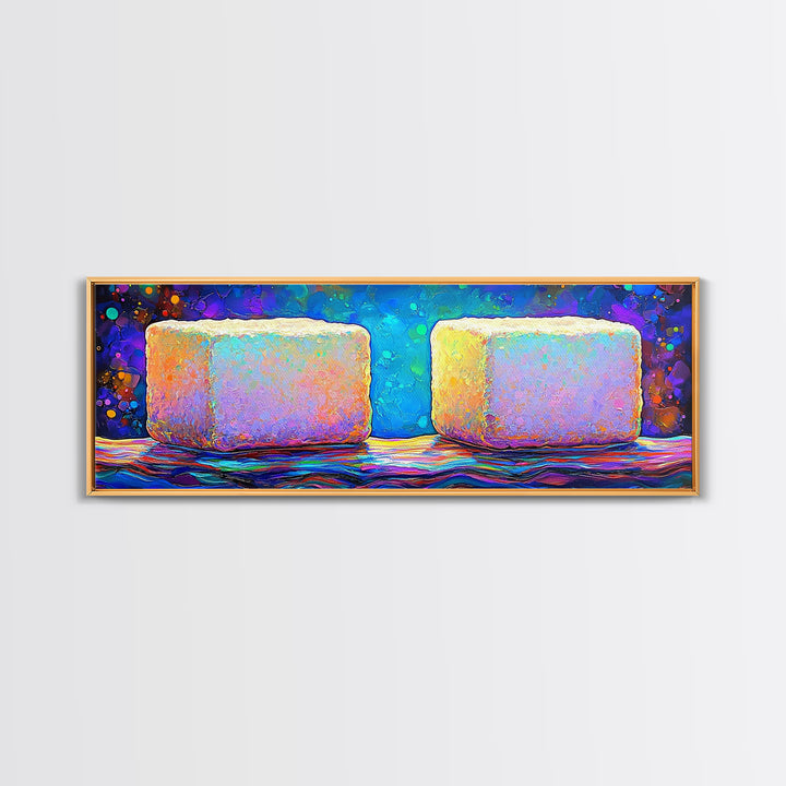 Pastel Sugar Cubes On Rainbow Surface Canvas Print, Colorful Kitchen Wall Art, Sweet Treats Decor, Modern Food Art, Bakery Print