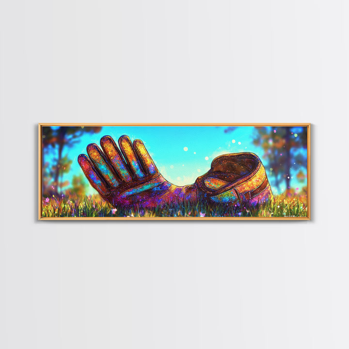 Rainbow Baseball Glove In Grass Canvas Print, Sports Wall Art, Baseball Decor, Boys Room Game Room Gift For Him, Man Cave Decor