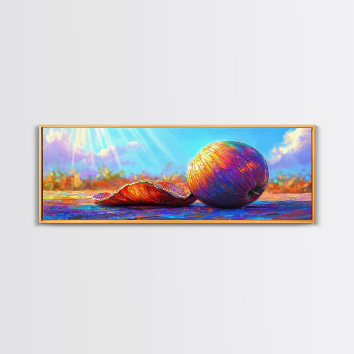 Sunlit Rainbow Seashell And Orange Shell Canvas Print, Coastal Beach Wall Art, Tropical Ocean Decor, Bright Gift For Her