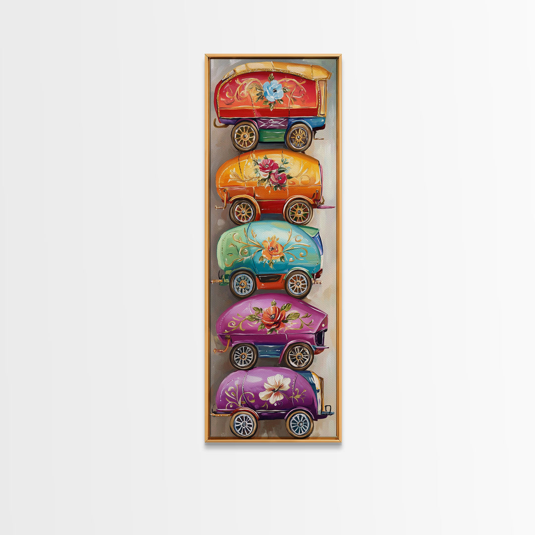 Whimsical Floral Covered Wagons Wall Art, Western Framed Canvas Print For Nursery Kitchen Living Room Home Decor Gift For Her
