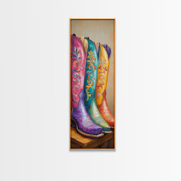 Bright Floral Western Boots Wall Art, Cowgirl Canvas Print For Boho Bedroom Living Room Ranch Home Decor Housewarming Gift