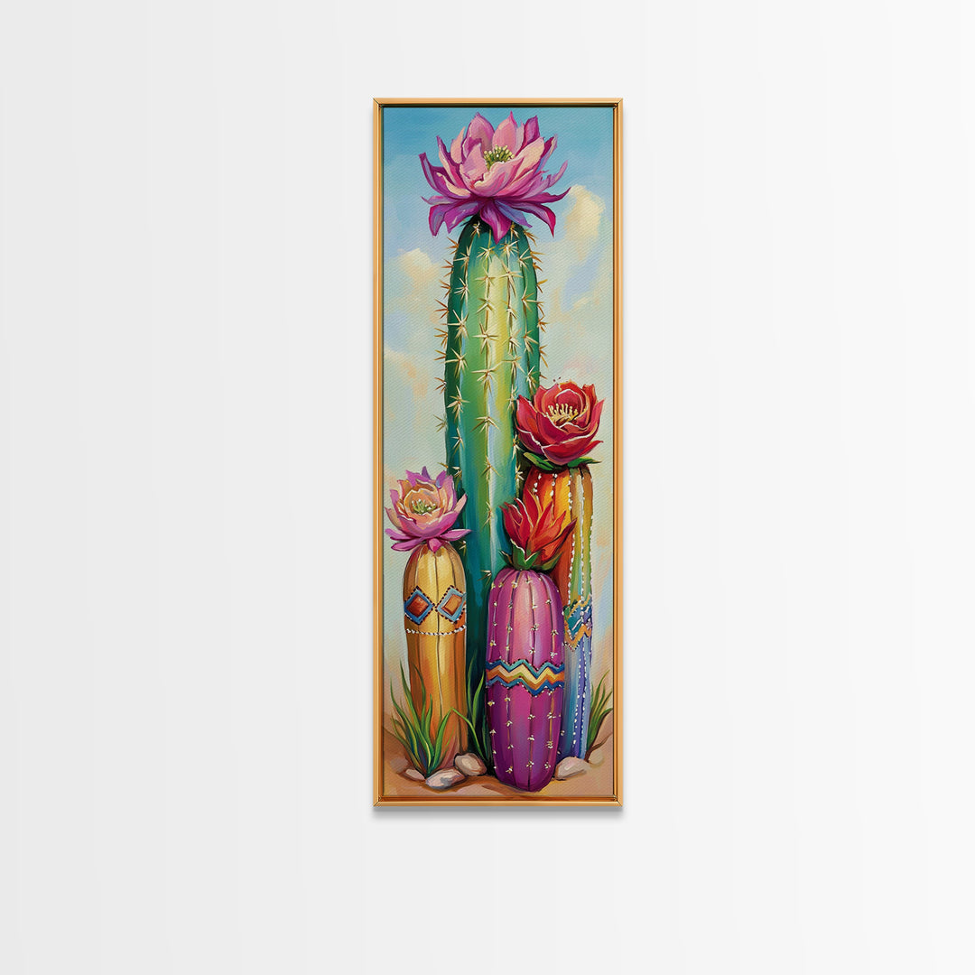 Blooming Desert Cactus Garden Wall Art, Colorful Southwest Canvas Print, Boho Western Living Room Decor, Nature Lover Gift