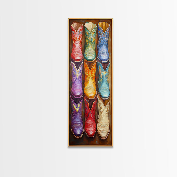 Vivid Embroidered Western Boots Framed Canvas Print, Cowgirl Wall Art, Southwestern Decor, Rustic Wall Decor, Gift For Her