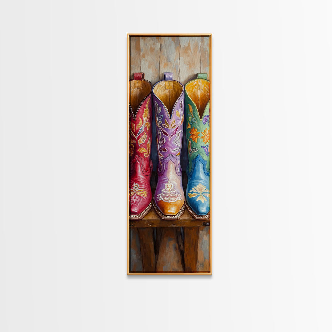 Close Up Floral Cowboy Boots Canvas Print, Western Wall Art, Cowgirl Decor, Southwestern Decor, Rustic Home Decor, Gift For Her