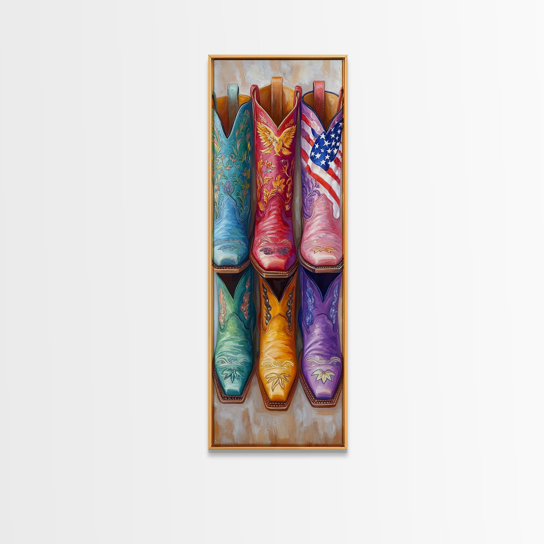 Patriotic Colorful Cowboy Boots Wall Art, Western Cowgirl Decor, Americana Canvas Print, Rustic Ranch Housewarming Gift Idea
