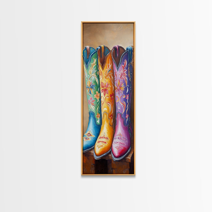 Turquoise Yellow Pink Cowboy Boots Wall Art, Western Cowgirl Decor, Floral Canvas Print, Rustic Farmhouse Gift For Her, Home Decor