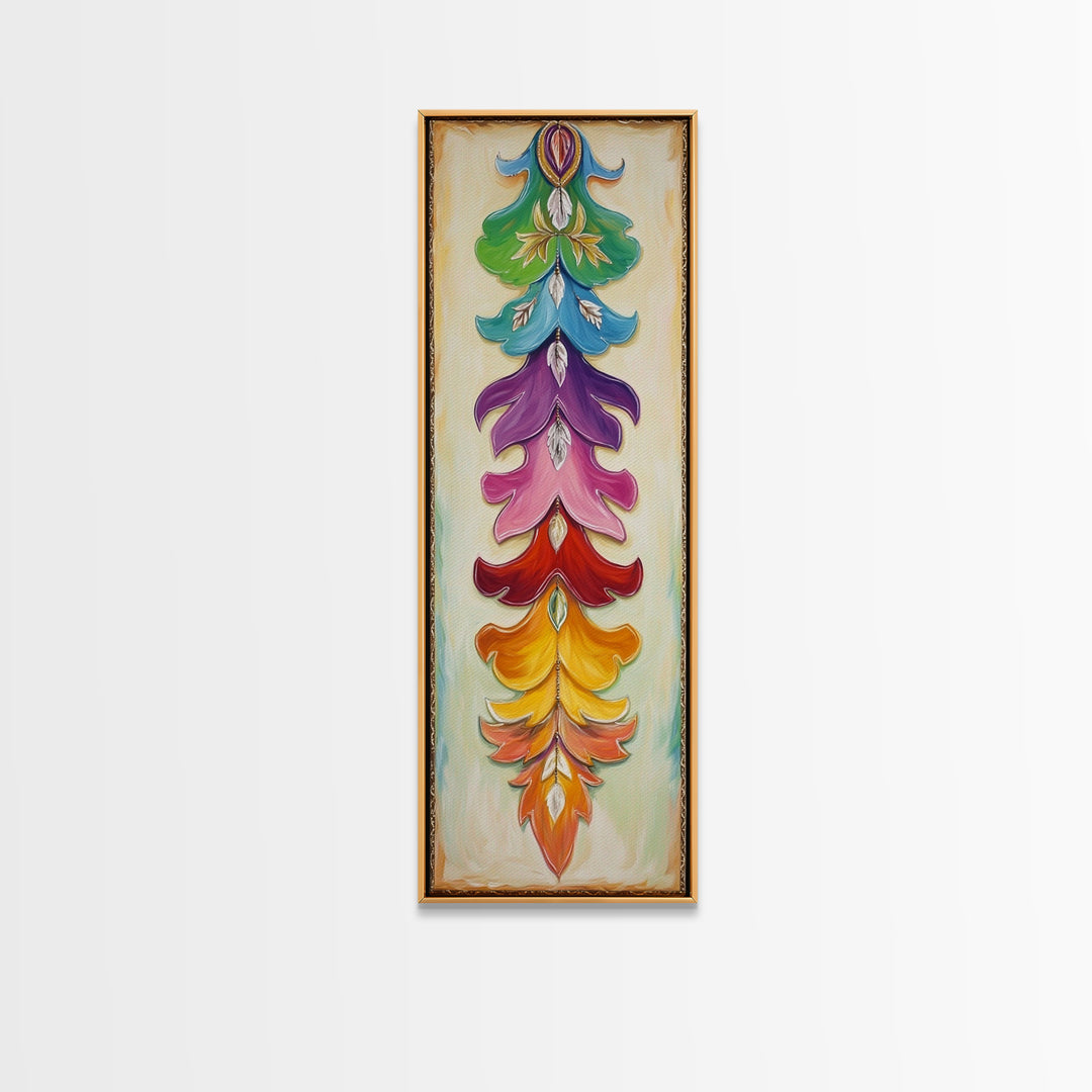 Colorful Layered Feather Wall Art, Western Boho Canvas Print, Southwestern Ranch Decor, Vibrant Farmhouse Housewarming Gift