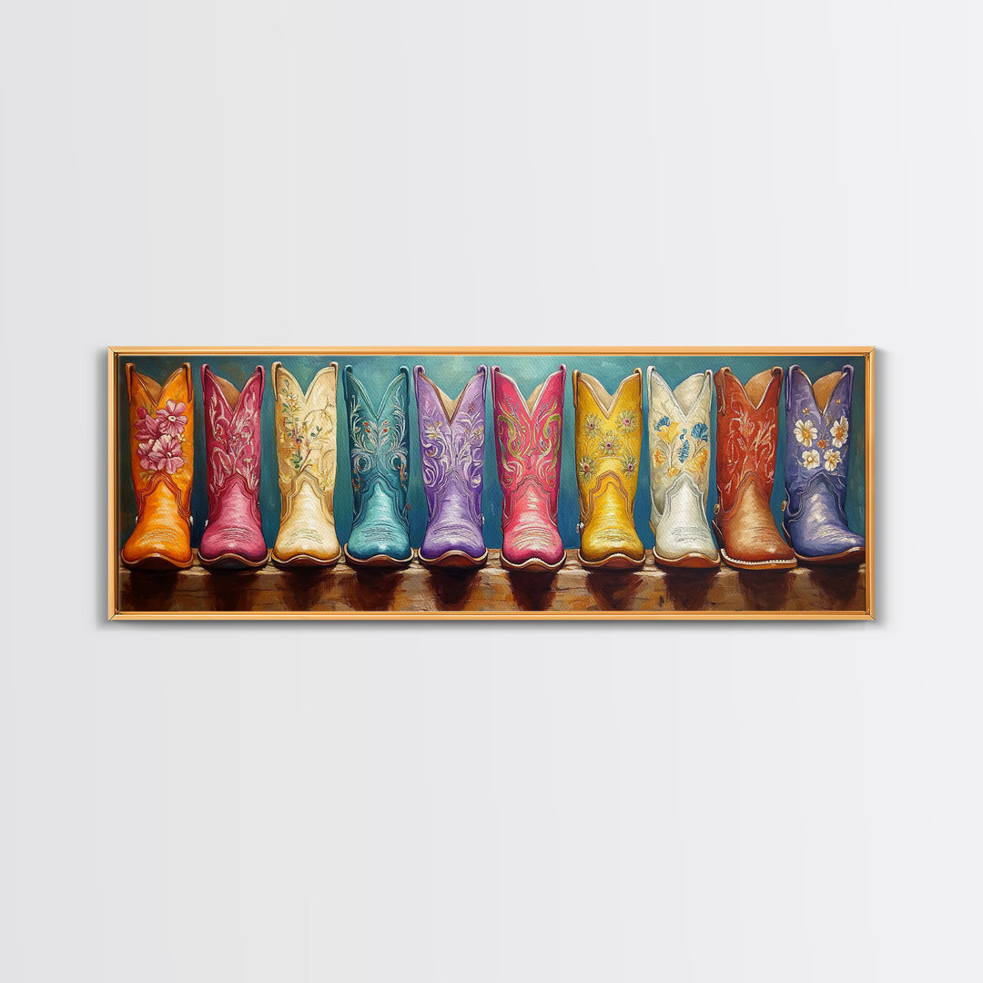 Vibrant Floral Cowgirl Boots Wall Art, Western Wall Decor, Maximalist Canvas Print, Boho Home Decor, Trendy Gift For Her