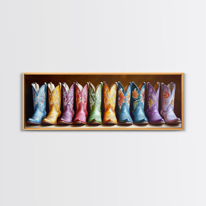 Moody Embroidered Cowboy Boots Wall Art, Western Wall Decor, Cowgirl Canvas Print, Rustic Farmhouse Decor, Unique Gift For Her