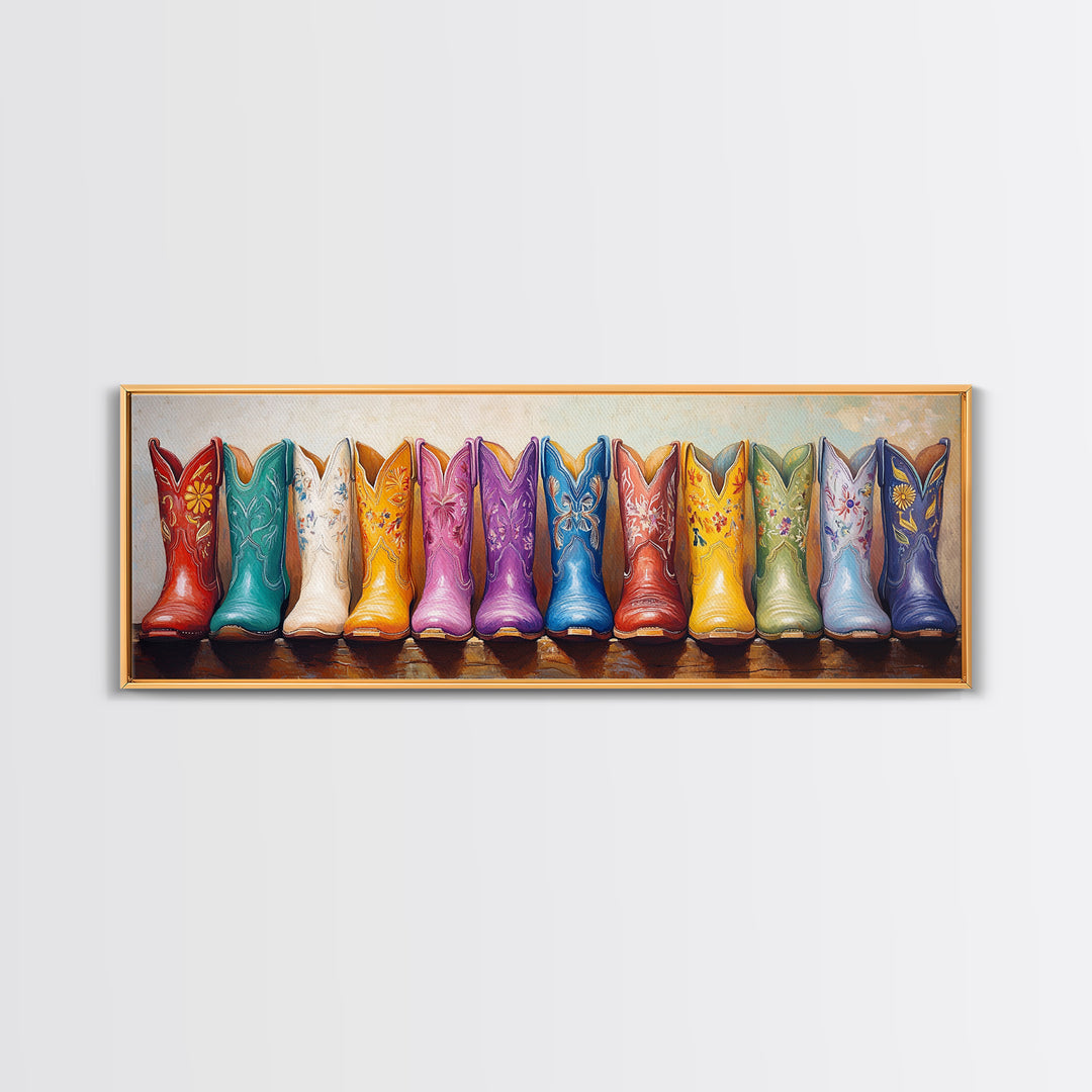 Bright Western Cowboy Boots Wall Art, Colorful Ranch Decor, Cowgirl Canvas Print, Rustic Farmhouse Living Room Art Gift
