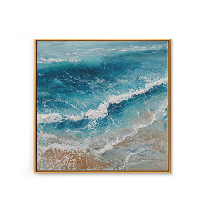 Serene Ocean Tide Seen from Above Framed Canvas Print, Above Bed Art, Photography Prints, Bedroom Decor, Oil Painting, Serenity, ABA-1x1-21