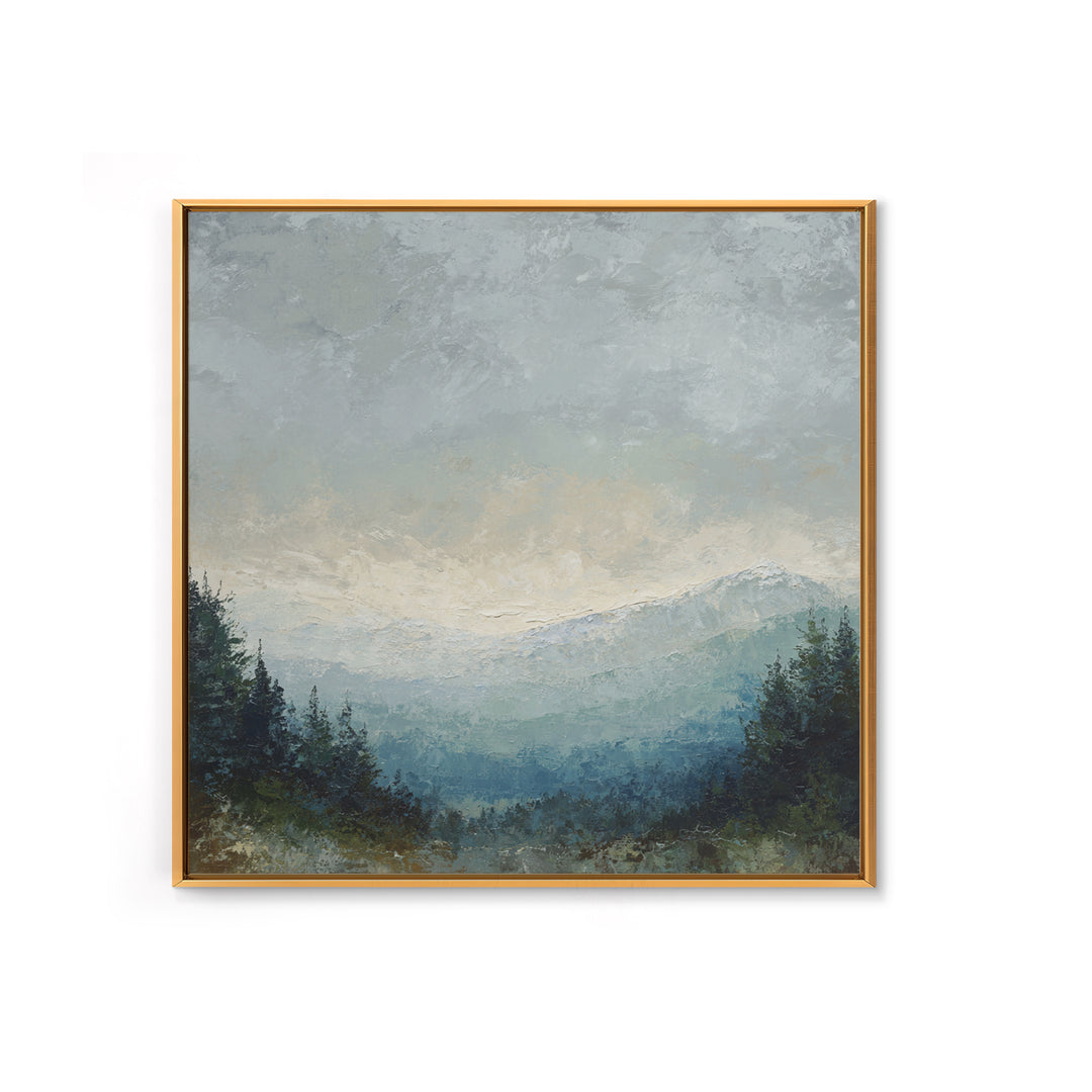 Soft Alpine Horizon Framed Canvas Print, Above Bed Art, Boho Decor, Bedroom Decor, Fine Art, Serenity, Statement Artwork, ABA-1x1-24