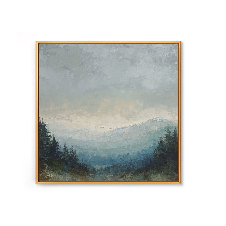 Soft Alpine Horizon Framed Canvas Print, Above Bed Art, Boho Decor, Bedroom Decor, Fine Art, Serenity, Statement Artwork, ABA-1x1-24