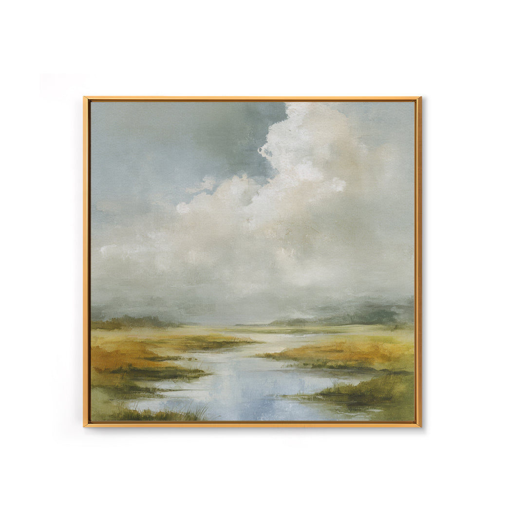 Tranquil Cloudscape with Blush Undertones Framed Canvas Print, Above Bed Art, Modern Decor, Bedroom Decor, Fine Art, Serenity, ABA-1x1-29