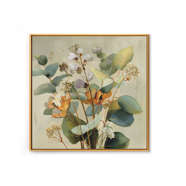 Soft Eucalyptus Branches Arranged Symmetrically Canvas Print, Above Bed Art, Living Room Wall Art, Bedroom Decor, Serenity, ABA-1x1-30