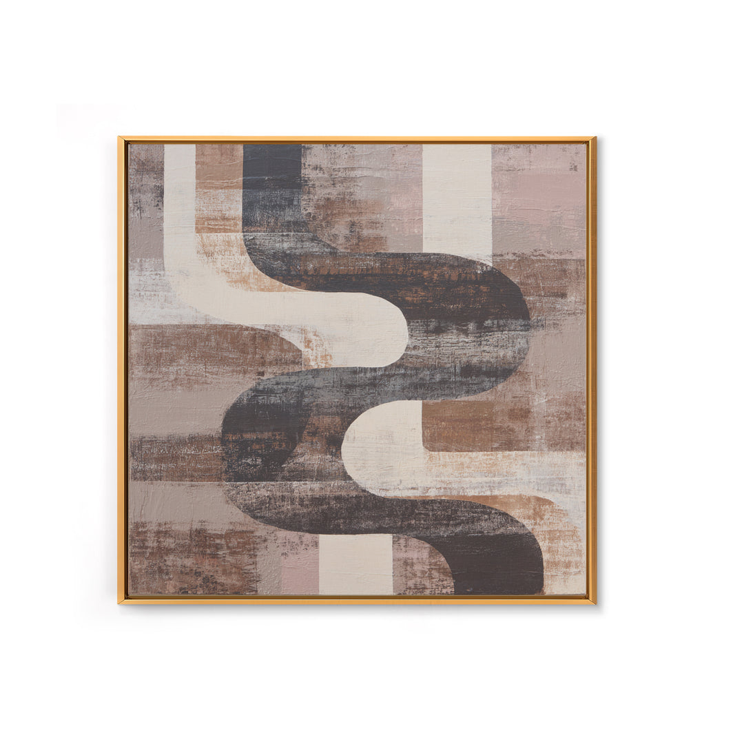 Warm Taupe Abstract Waves Framed Canvas Print, Above Bed Art, Horizontal Wall Art, Bedroom Decor, Abstract Art, Serenity, ABA-1x1-39