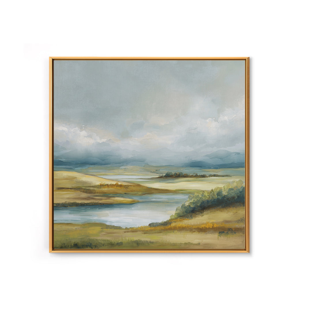 Soft Romantic Landscape Framed Canvas Print, Above Bed Art, Home Decor, Bedroom Decor, Oil Painting, Serenity, Contemporary Art, ABA-1x1-41