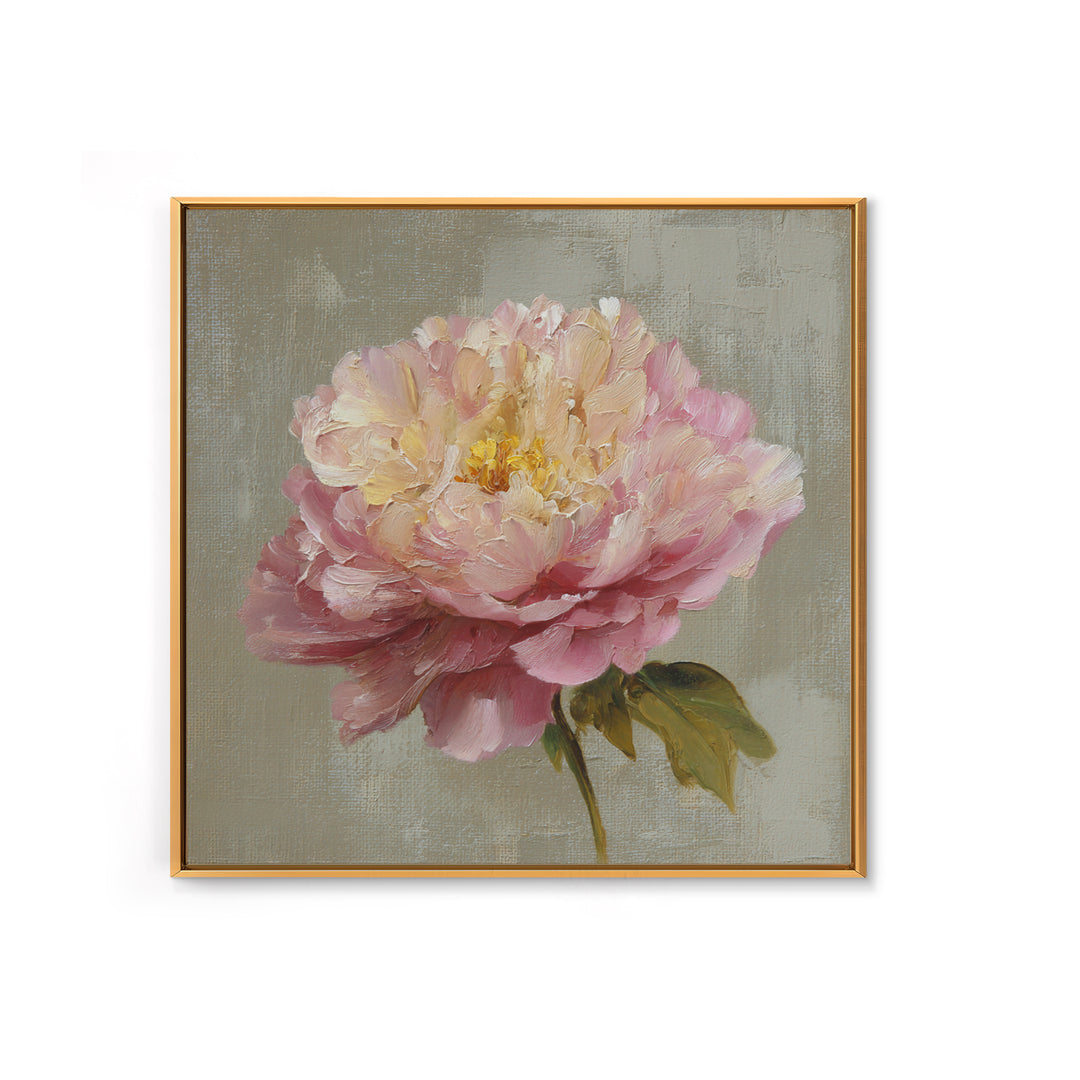Romantic Oversized Peony Bloom on Warm Linen Canvas Print, Above Bed Art, Western Decor, Bedroom Decor, Abstract Art, Serenity, ABA-1x1-50