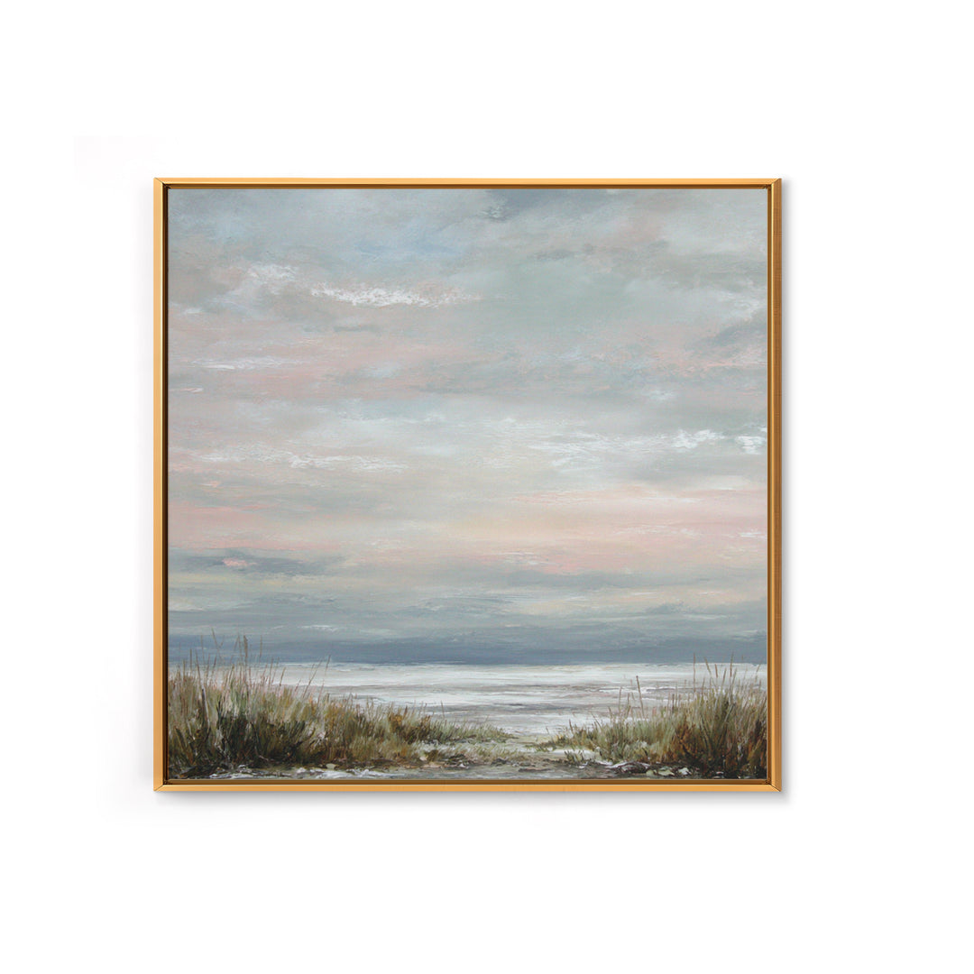 Tranquil Cloudscape with Blush Undertones Framed Canvas Print, Above Bed Art, Modern Decor, Bedroom Decor, Fine Art, Serenity, ABA-1x1-53