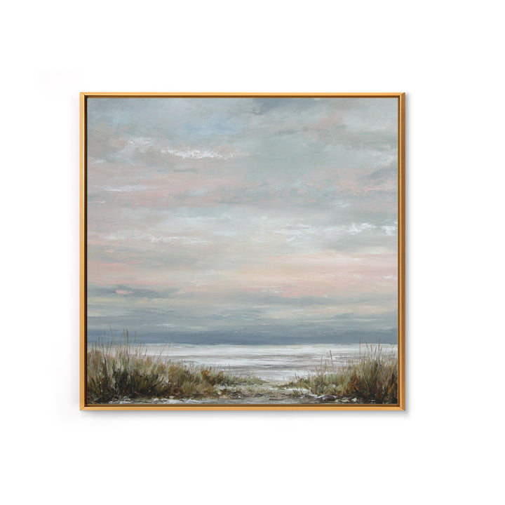 Tranquil Cloudscape with Blush Undertones Framed Canvas Print, Above Bed Art, Modern Decor, Bedroom Decor, Fine Art, Serenity, ABA-1x1-53