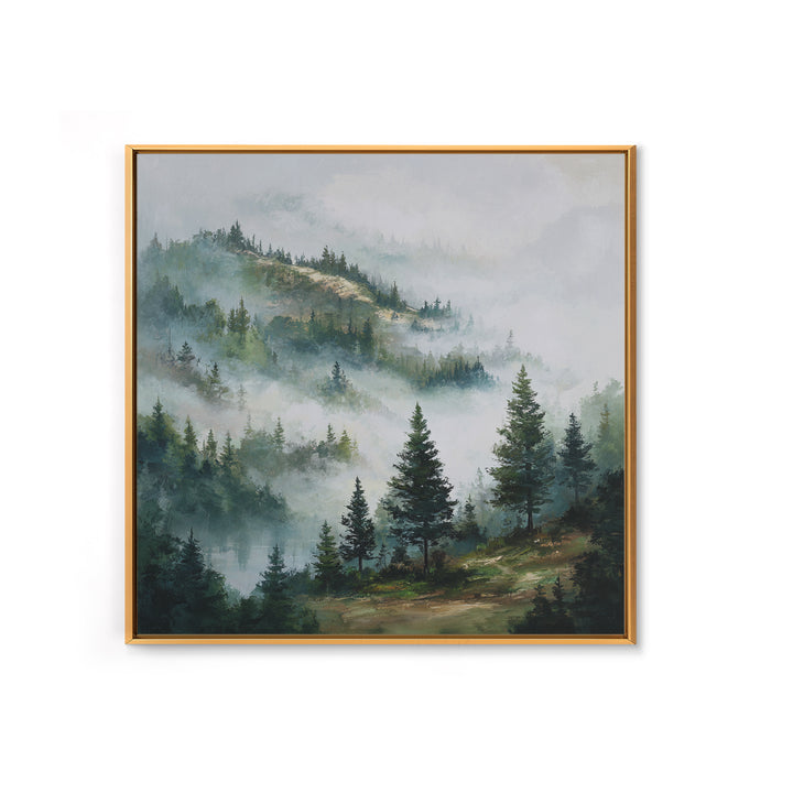 Quiet Forest Ridge Softened by Fog Framed Canvas Print, Above Bed Art, Bedroom Wall Art, Bedroom Decor, Fine Art, Serenity, ABA-1x1-62