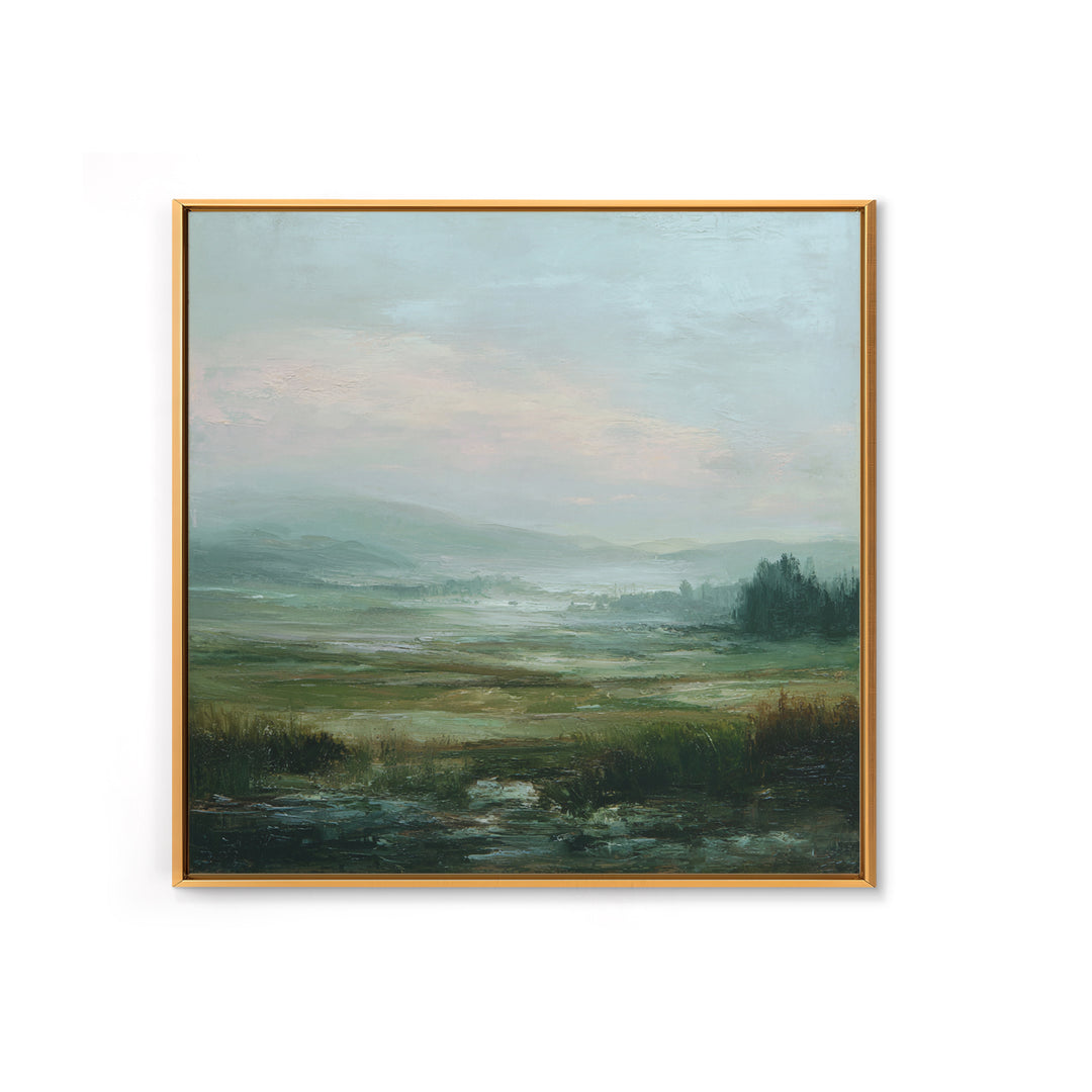 Soft Romantic Landscape Framed Canvas Print, Above Bed Art, Home Decor, Bedroom Decor, Oil Painting, Serenity, Contemporary Art, ABA-1x1-65