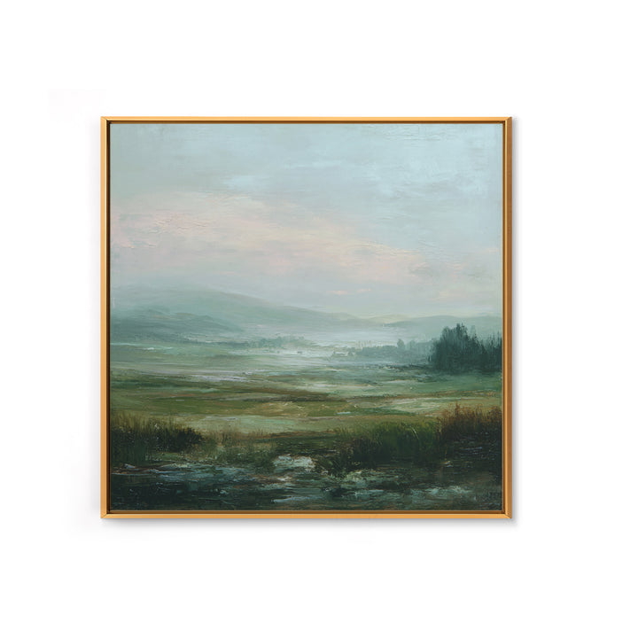 Soft Romantic Landscape Framed Canvas Print, Above Bed Art, Home Decor, Bedroom Decor, Oil Painting, Serenity, Contemporary Art, ABA-1x1-65