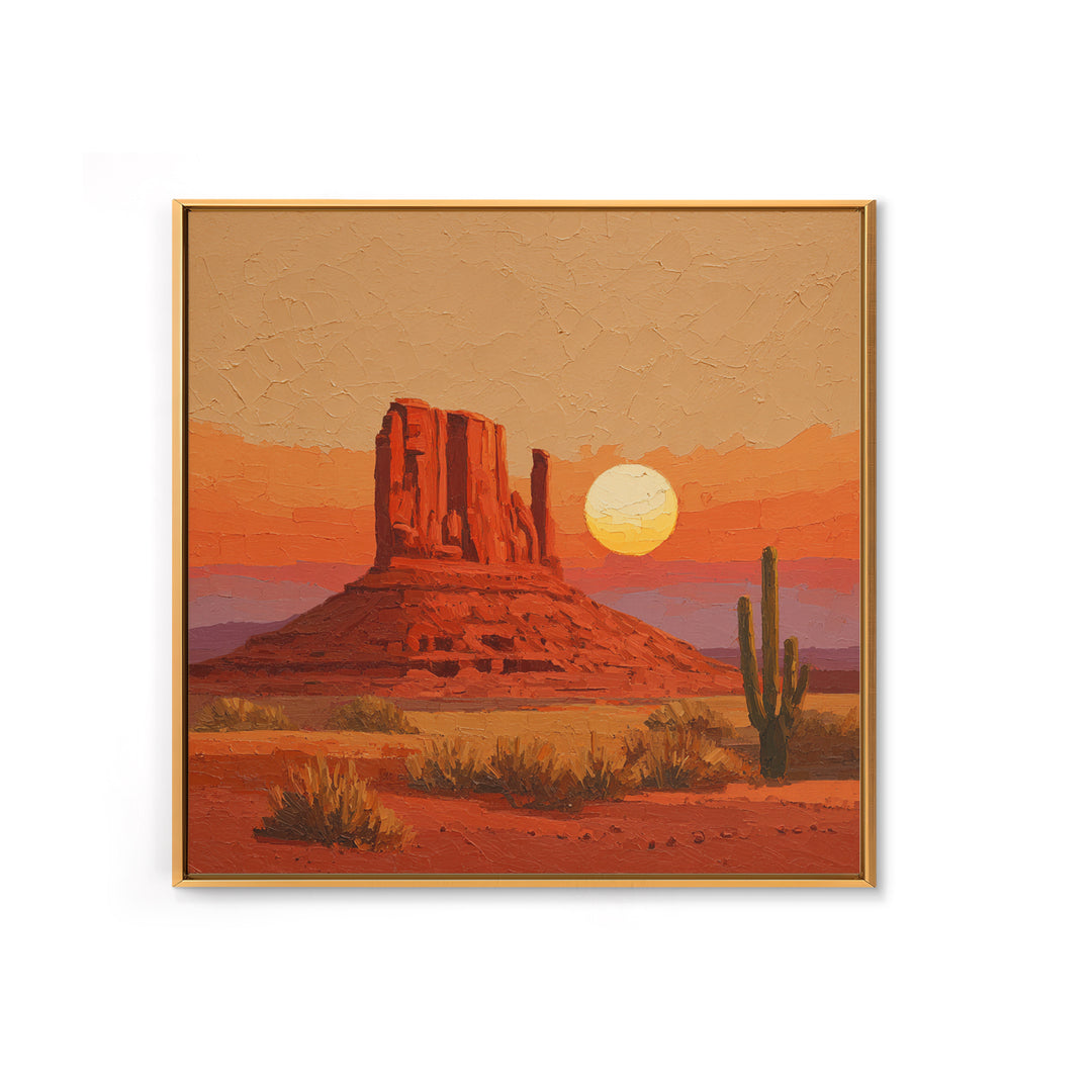 Dreamy Desert Sunset Framed Canvas Print, Above Bed Art, Bedroom Decor, Oil Painting, Serenity, Boho Decor, Western Decor, ABA-1x1-7