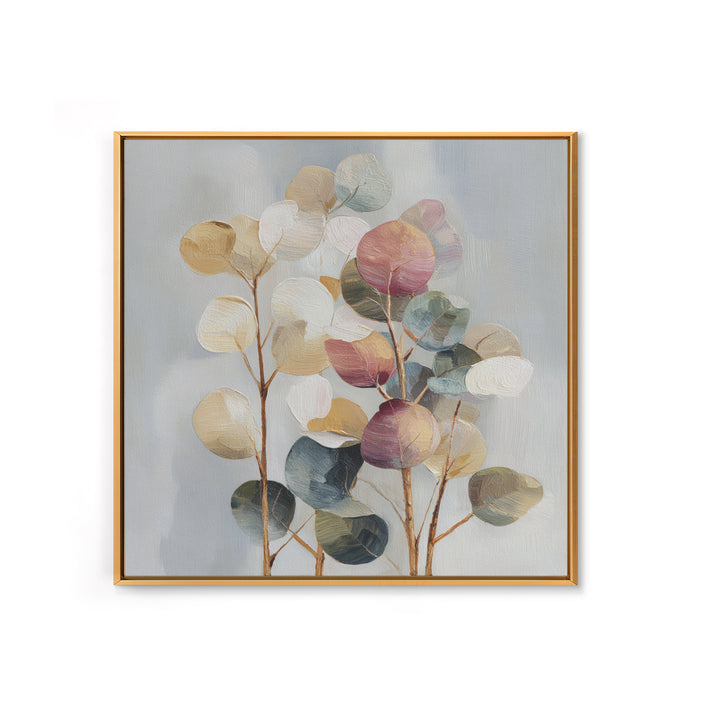 Soft Eucalyptus Branches Arranged Symmetrically Framed Canvas Print, Above Bed Art, Home Decor, Bedroom Decor, Serenity, ABA-1x1-78