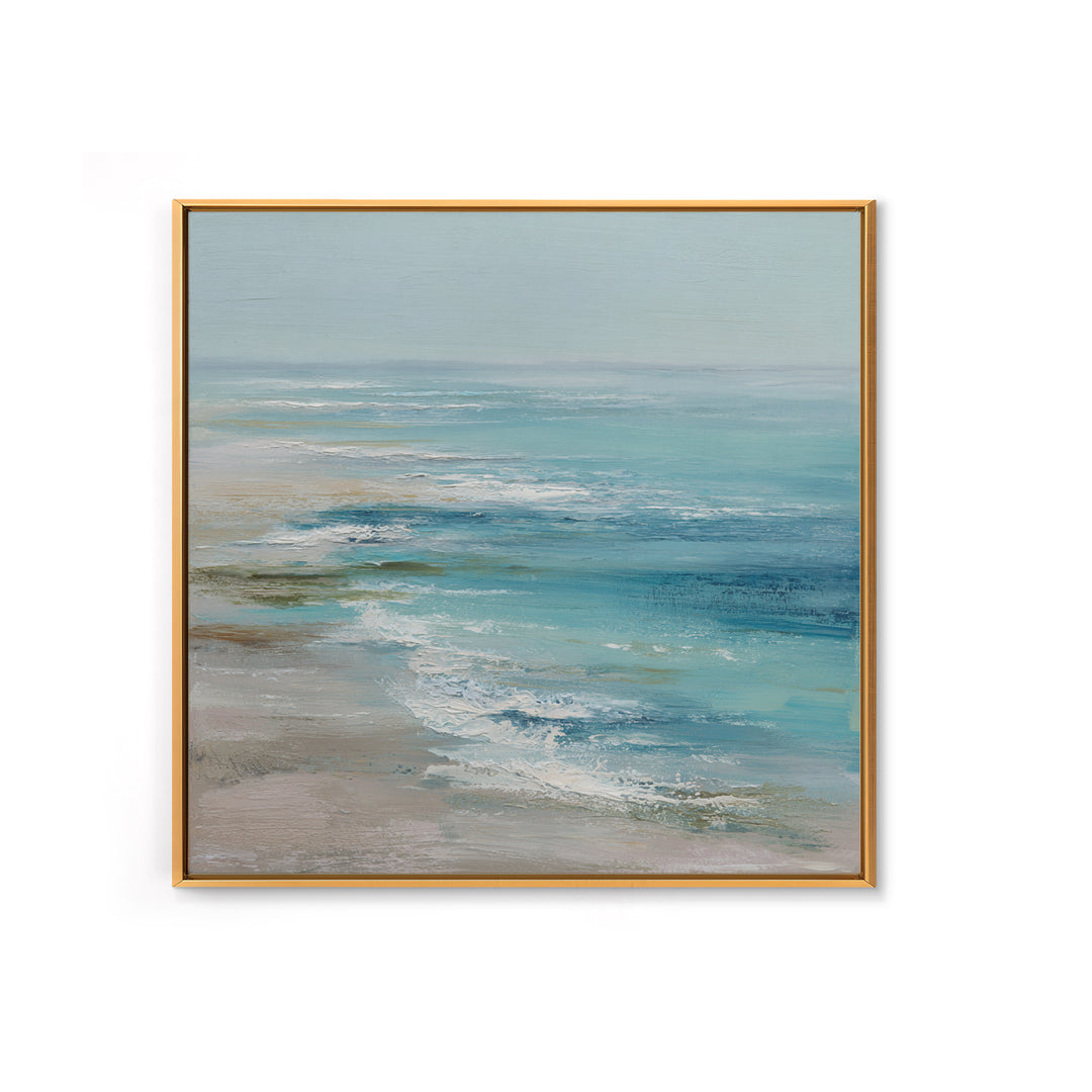 Serene Ocean Tide Seen from Above Framed Canvas Print, Above Bed Art, Luxury Decor, Bedroom Decor, Fine Art, Serenity, ABA-1x1-93