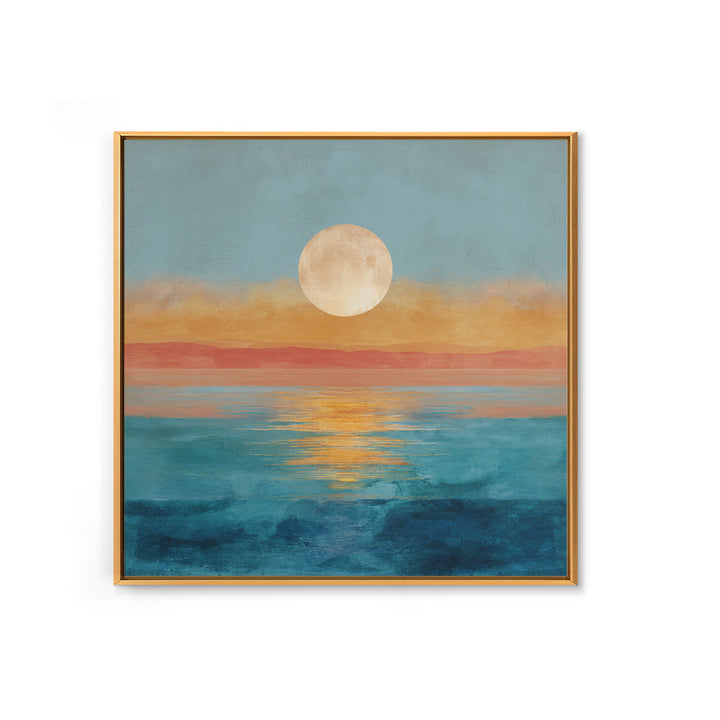 Quiet Moon over a Calm Ocean Horizon Canvas Print, Above Bed Art, Wall Art, Bedroom Decor, Oil Painting, Serenity, ABA-1x1-99