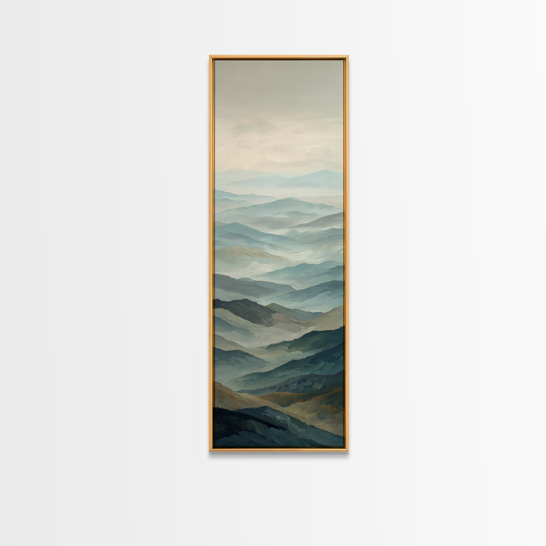 Panoramic Misty Mountain Landscape Canvas Print, Above Bed Art, Fine Art Print, Bedroom Decor, Oil Painting, Serenity, ABA-1x3-13