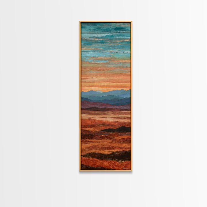 Dreamy Desert Sunset Framed Canvas Print, Above Bed Art, Digital Prints, Bedroom Decor, Oil Painting, Serenity, Printable Art, ABA-1x3-19