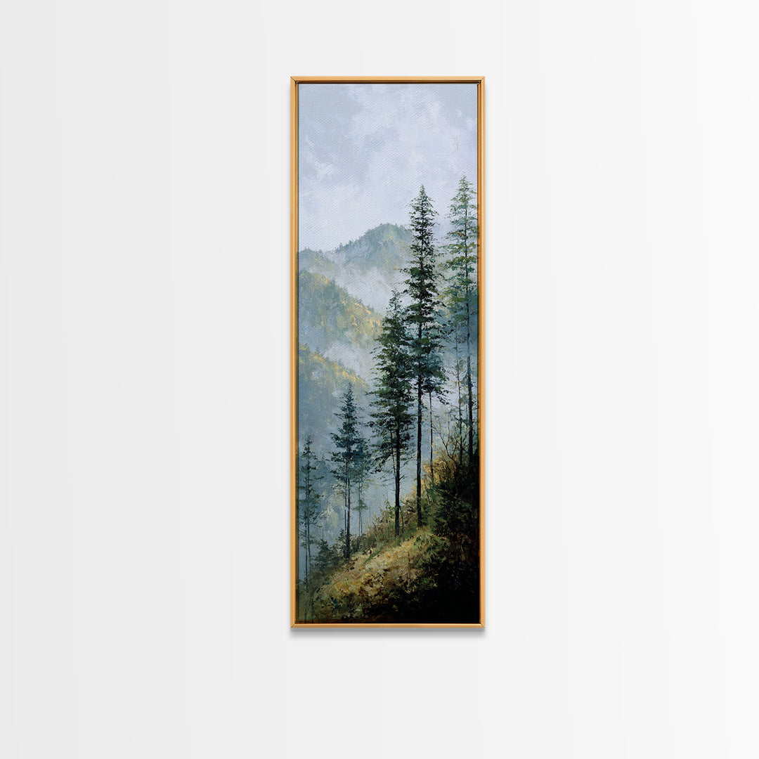 Quiet Forest Ridge Softened by Fog Canvas Print, Above Bed Art, Boho Decor, Bedroom Decor, Serenity, Statement Artwork, ABA-1x3-2