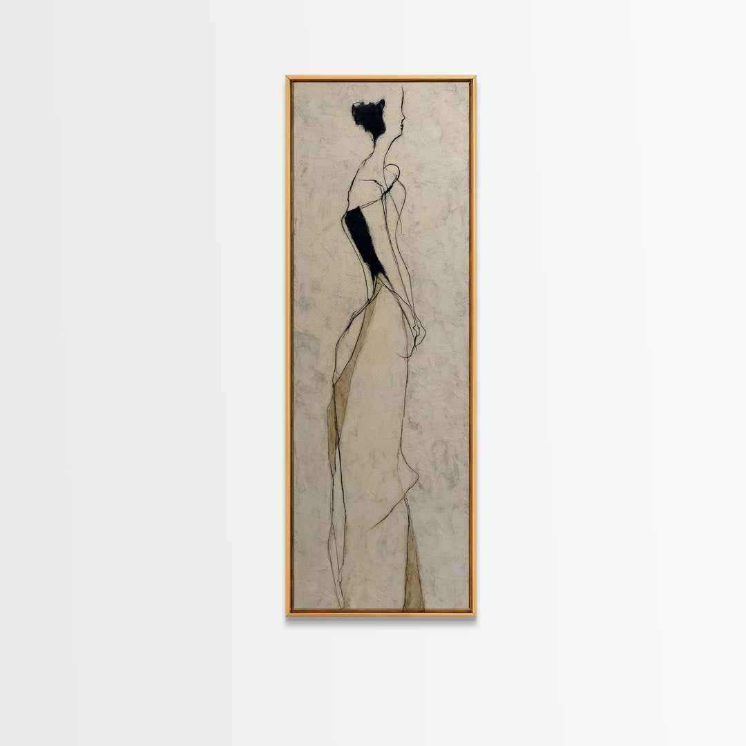 Minimal Two Figure Line Drawing Framed Canvas Print, Above Bed Art, Luxury Decor, Bedroom Decor, Serenity, Mid Century Modern, ABA-1x3-20