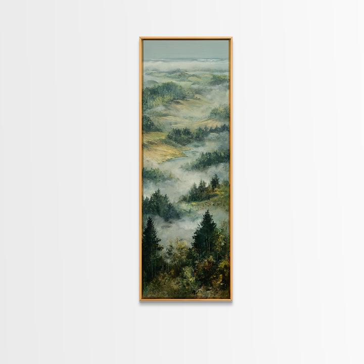 Quiet Forest Ridge Softened by Fog Canvas Print, Above Bed Art, Boho Decor, Bedroom Decor, Serenity, Statement Artwork, ABA-1x3-26