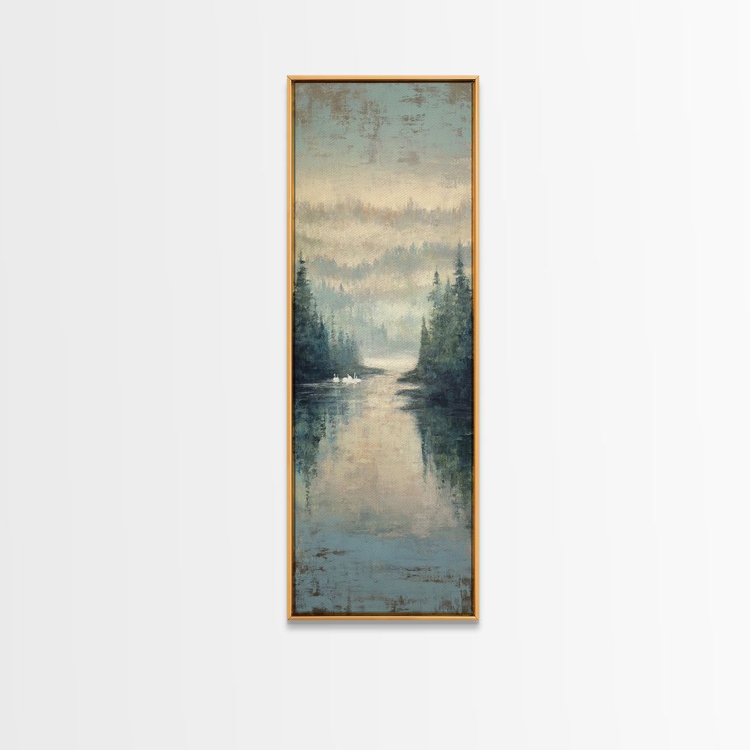 Paired Swans in a Dreamy Painterly Lake Canvas Print, Above Bed Art, Living Room Wall Art, Bedroom Decor, Serenity, Wall Decor, ABA-1x3-34