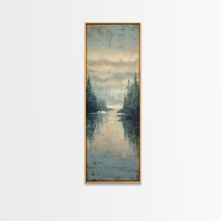 Paired Swans in a Dreamy Painterly Lake Canvas Print, Above Bed Art, Living Room Wall Art, Bedroom Decor, Serenity, Wall Decor, ABA-1x3-34