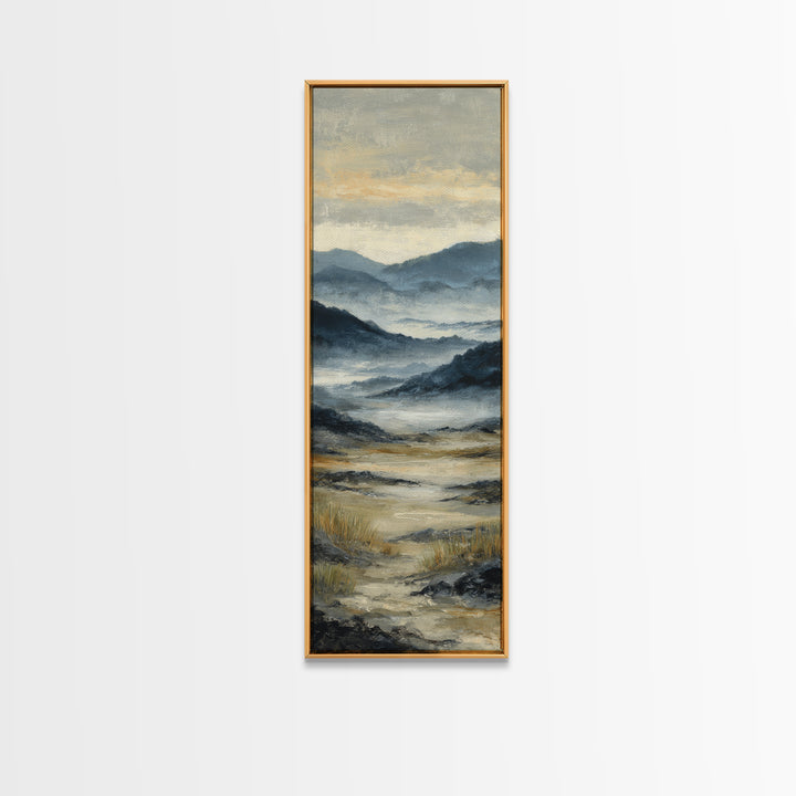 Panoramic Misty Mountain Landscape Canvas Print, Above Bed Art, Fine Art Print, Bedroom Decor, Oil Painting, Serenity, ABA-1x3-37
