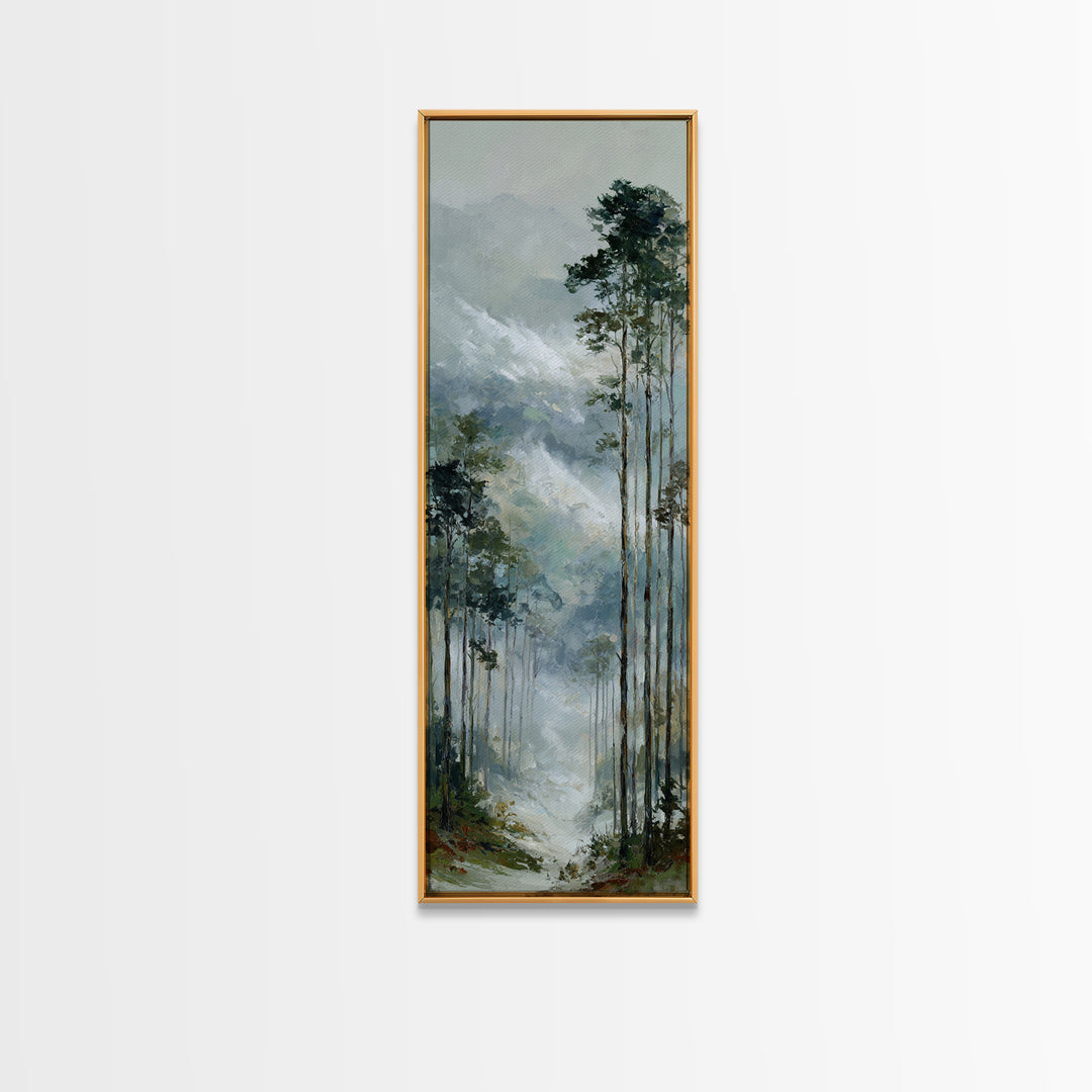 Quiet Forest Ridge Softened by Fog Framed Canvas Print, Above Bed Art, Bedroom Wall Decor, Bedroom Decor, Fine Art, Serenity, ABA-1x3-50