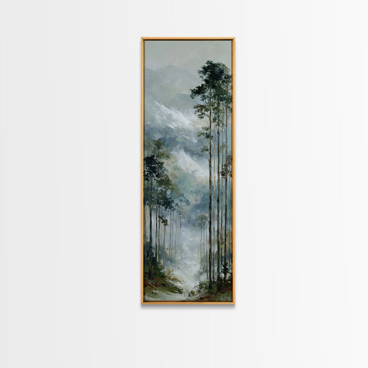 Quiet Forest Ridge Softened by Fog Framed Canvas Print, Above Bed Art, Bedroom Wall Decor, Bedroom Decor, Fine Art, Serenity, ABA-1x3-50