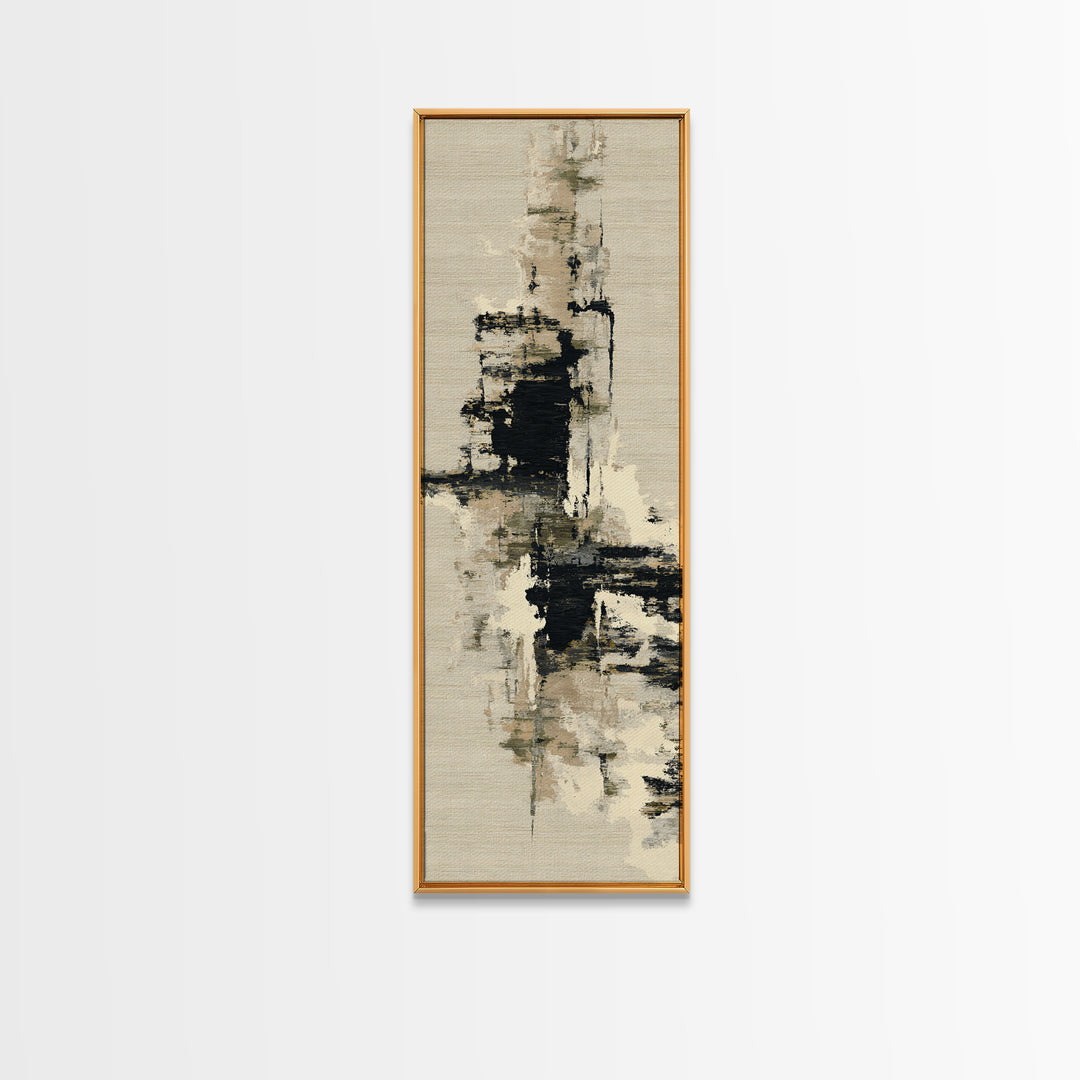 Japandi Ink Shapes Framed Canvas Print, Above Bed Art, Western Decor, Bedroom Decor, Abstract Art, Serenity, ABA-1x3-54