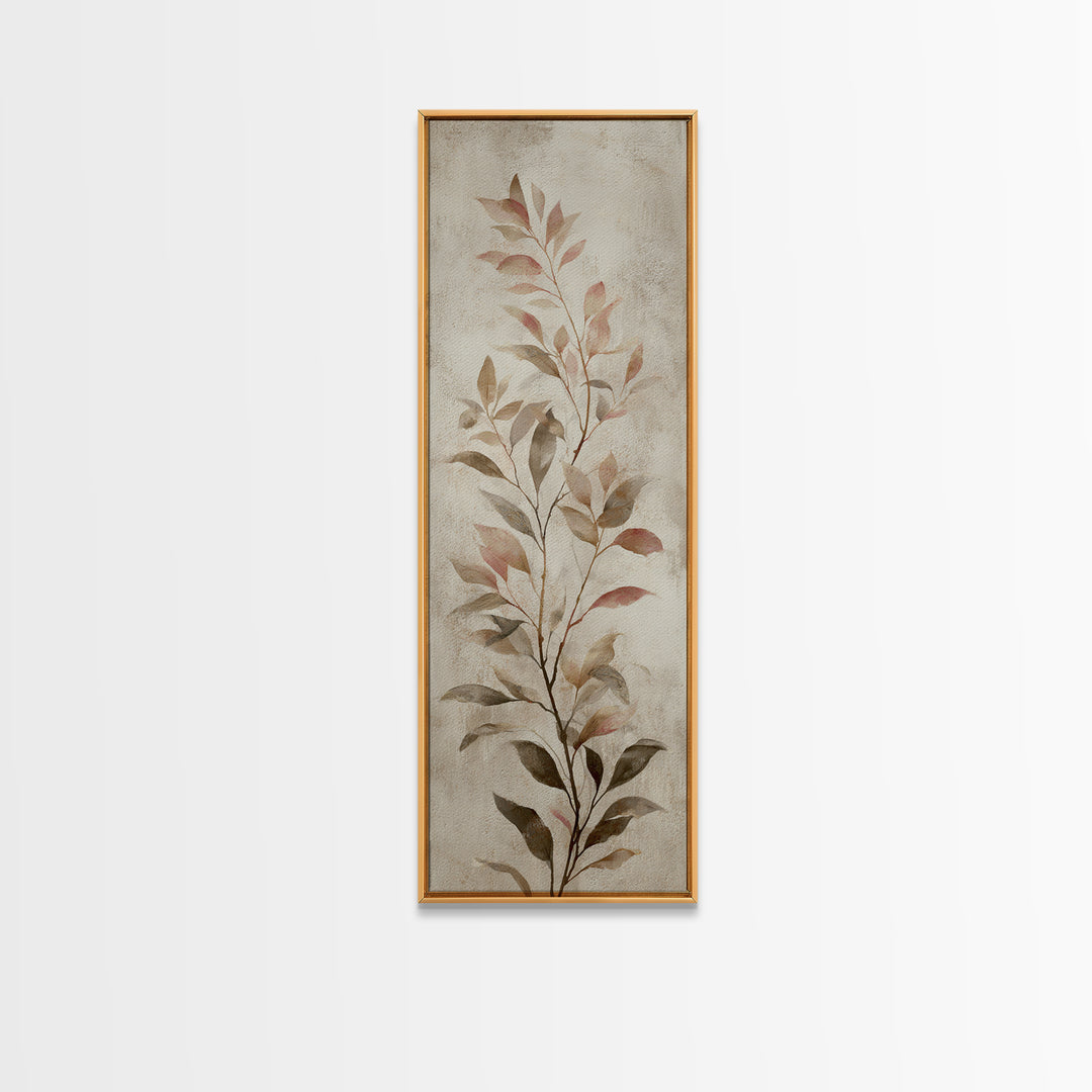 Tonal Botanical Shadows on Plaster Surface Canvas Print, Above Bed Art, Textured Wall Art, Bedroom Decor, Oil Painting, ABA-1x3-59