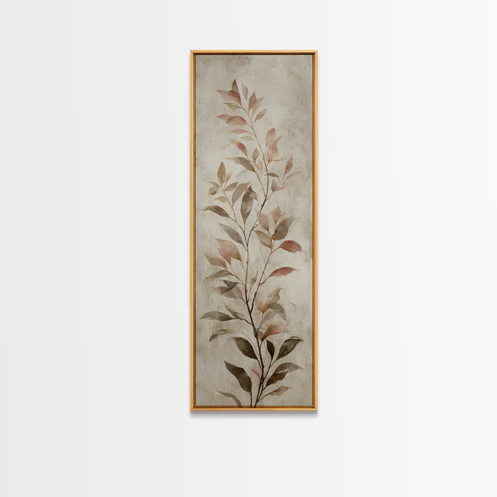 Tonal Botanical Shadows on Plaster Surface Canvas Print, Above Bed Art, Textured Wall Art, Bedroom Decor, Oil Painting, ABA-1x3-59